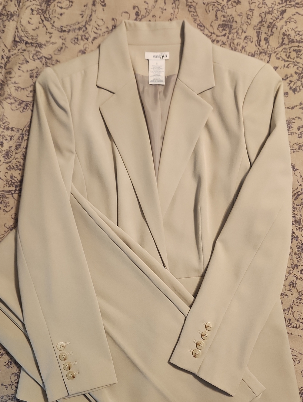 Classic Women's Taupe Pantsuit Blazer & Wide-Leg Trousers - Size: 8/10